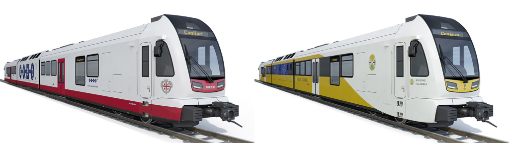 Stadler's new hydrogen trains for ARST (left) and FdC (right)