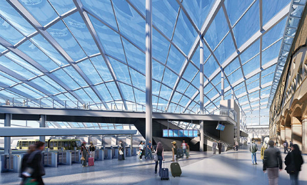 The roof of the station is covered with 410 lighter material ethylene tetrafluoroethylene panels.